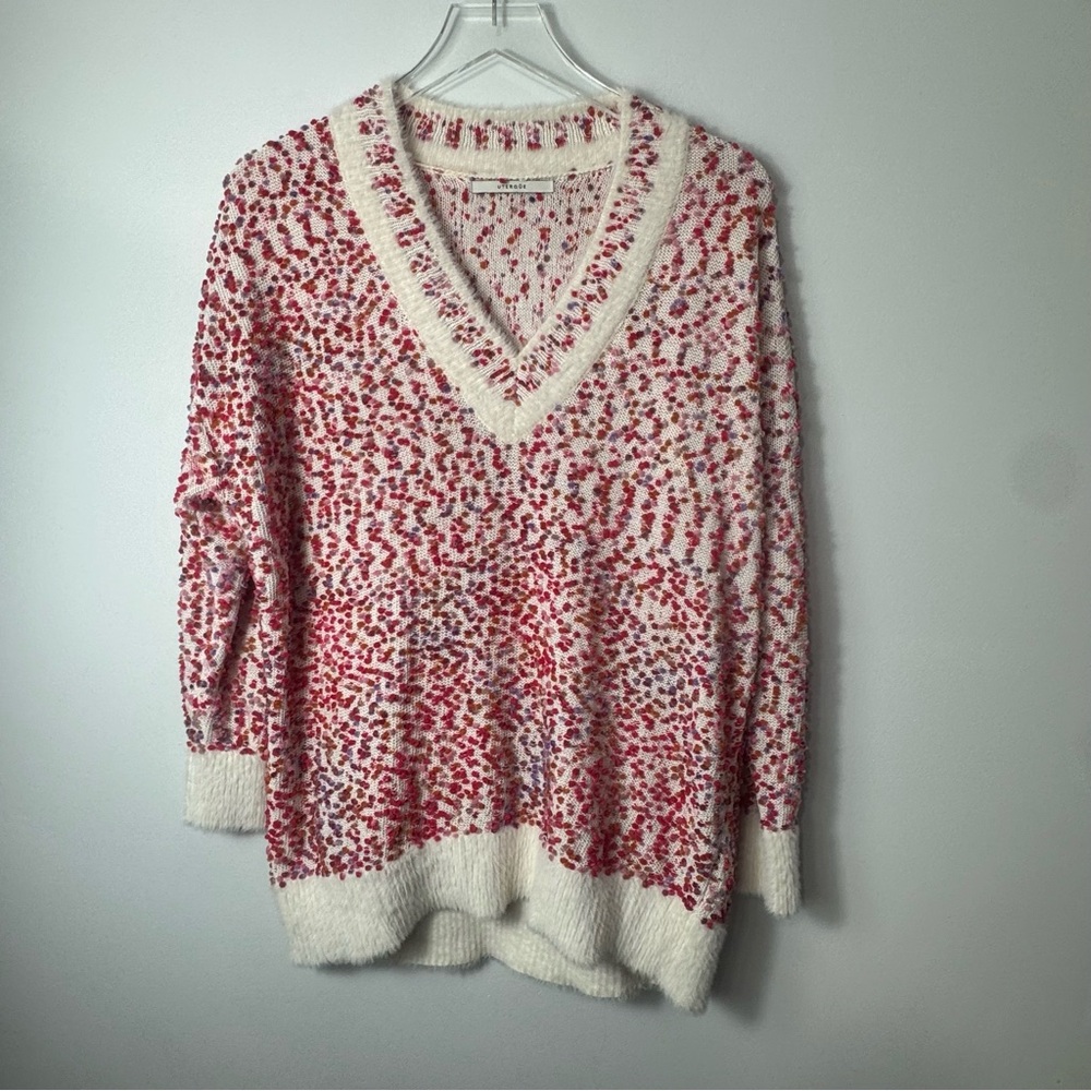 Uterque pom pom v neck knit sweater size small 2164